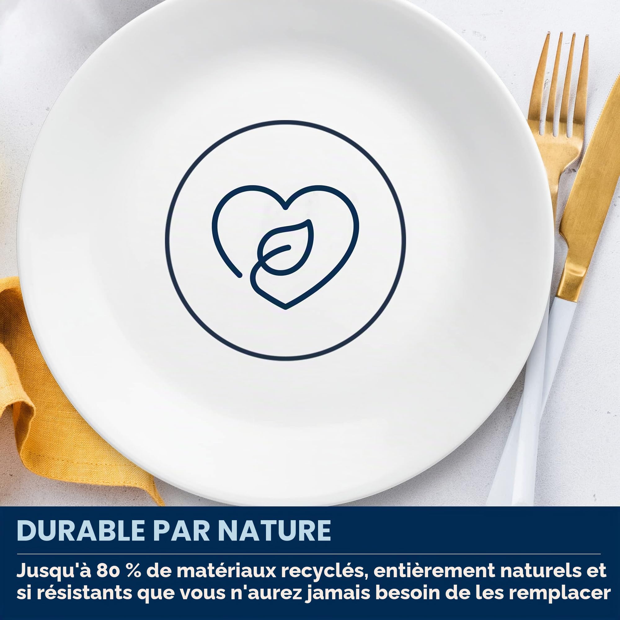 Corelle Service de table (12 pièces, blanc givré d'hiver) pour 4, 4 assiettes plates, assiettes à dessert et bols, 3 fois plus durable, moitié moins d'espace et poids de la céramique, jusqu'à 80%