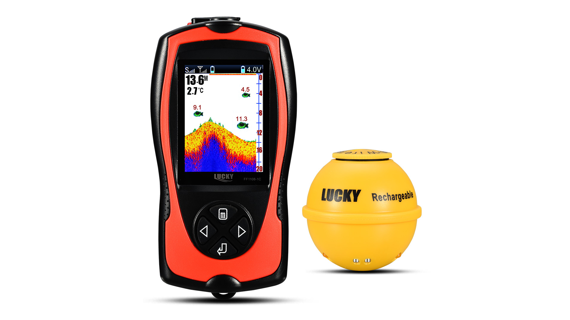 LUCKY Portable Fish Finder Transducer Sonar Sensor 147 Feet Water Depth Finder LCD Screen Echo Sounder Fishfinder with Fish Attractive Lamp for Ice Fishing Sea Fishing : Electronics