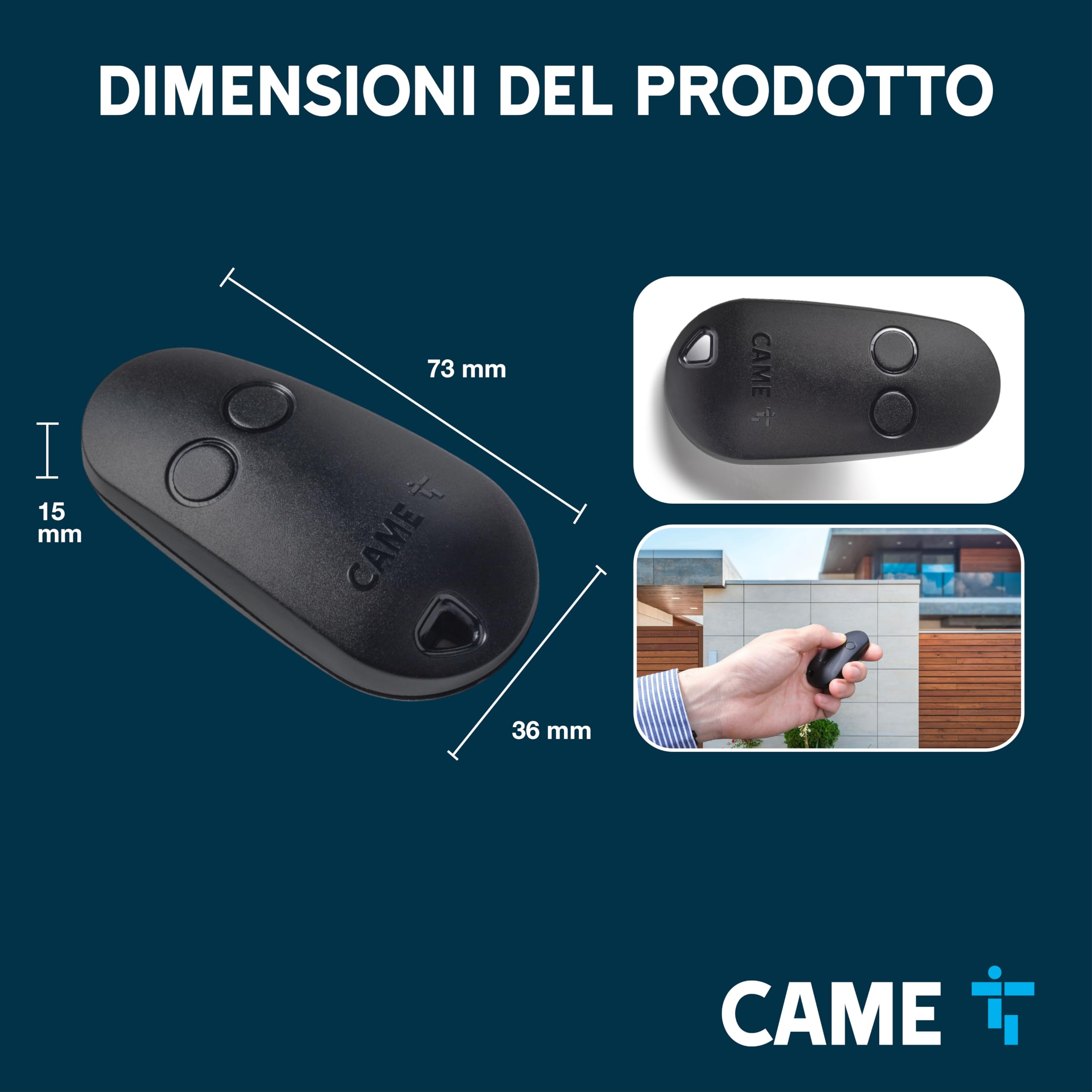 CAME Telecomando TOP bicanale nero a codice fisso multiutenza con funzione di autoapprendimento per una facile configurazione frequenza di 433,92 MHz compatibile esclusivamente con modelli CAME