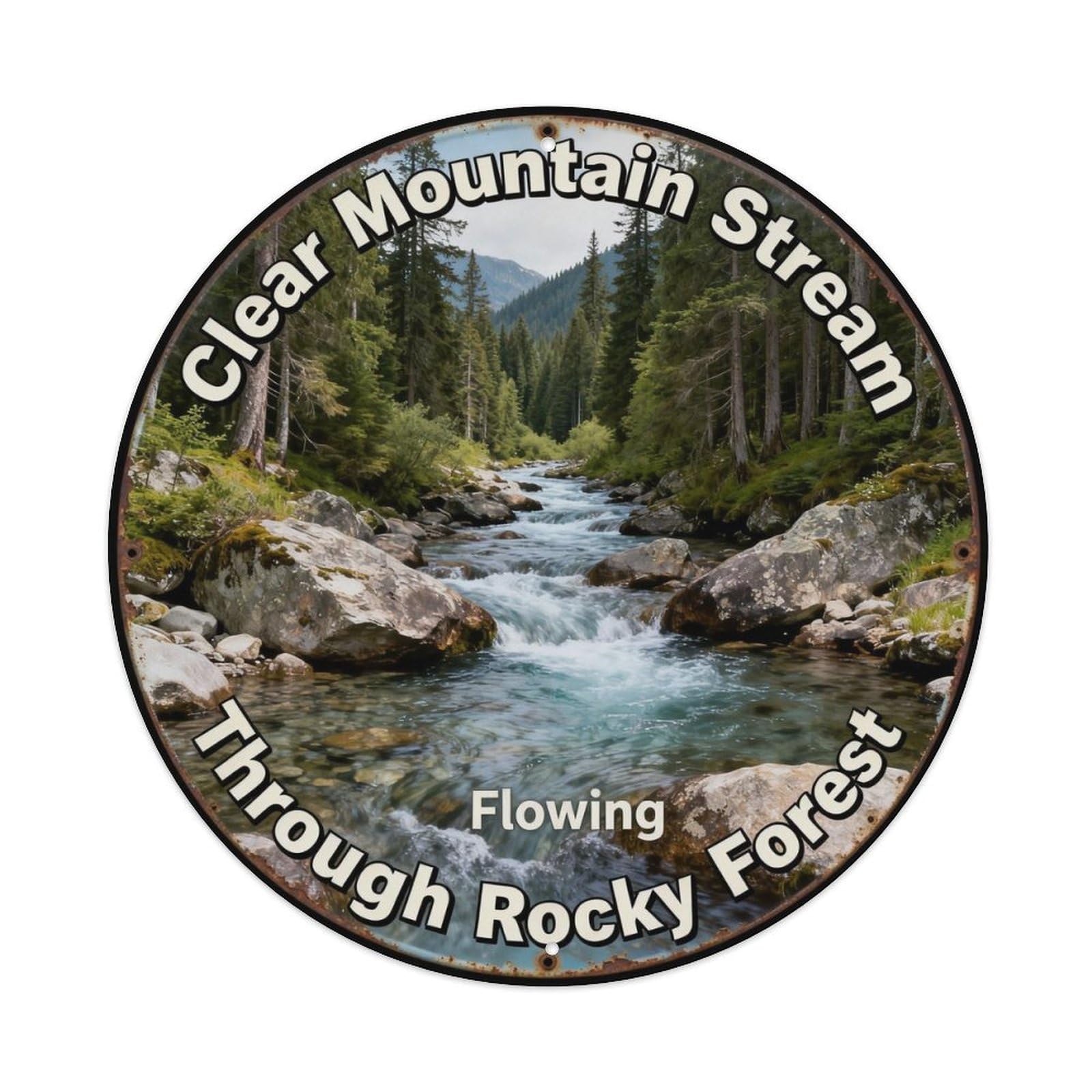 Clear Mountain Stream Flowing Through Rocky Forest Metal Tin Sign Plaque