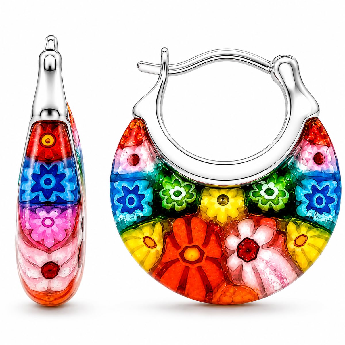 Shop LC Murano Style Millefiori Glass Hoop Earrings for Women