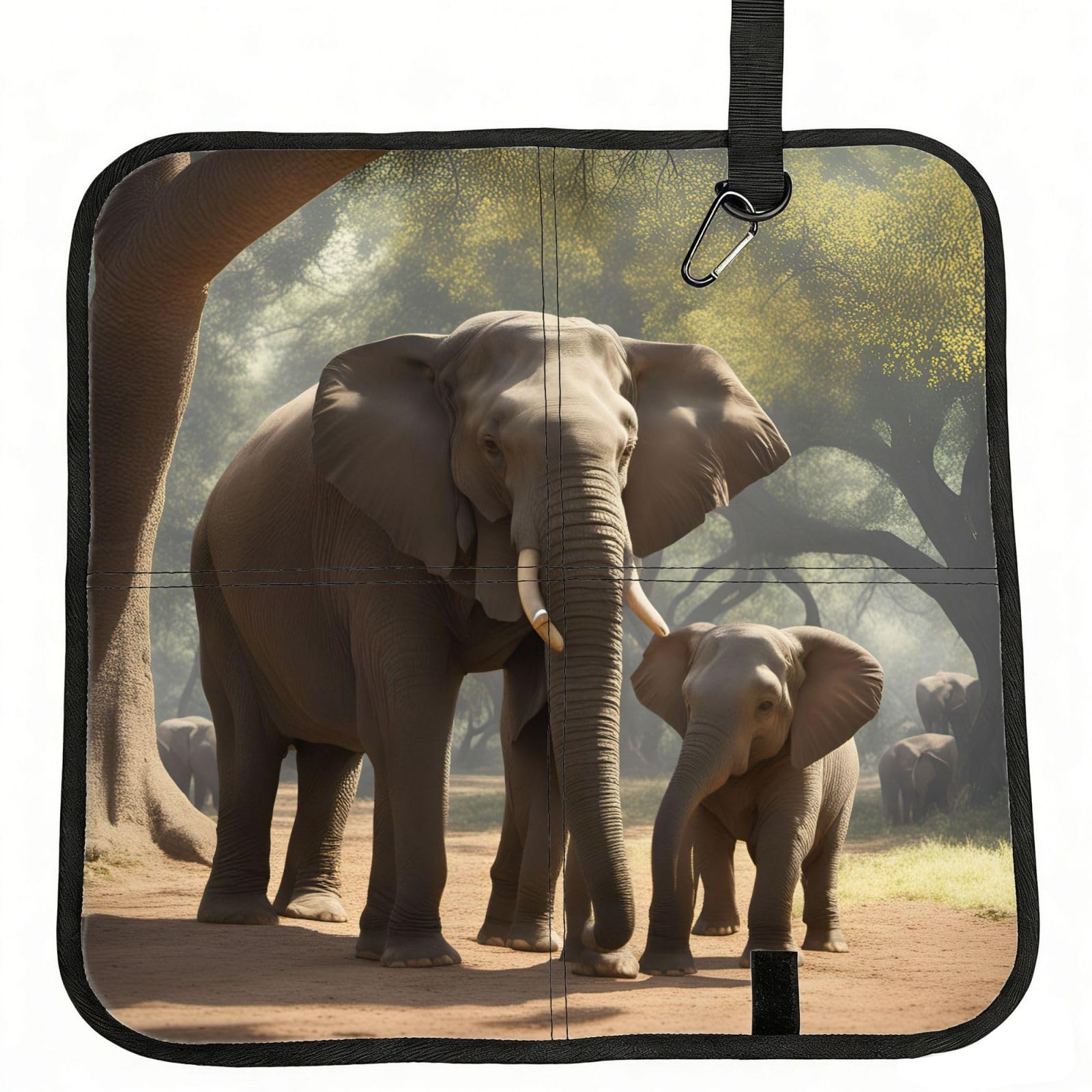 DIEzig Elephant Printed Compact Foldable Sitting Pad Oxford Base, Portable Cushion for Fishing Sports Events