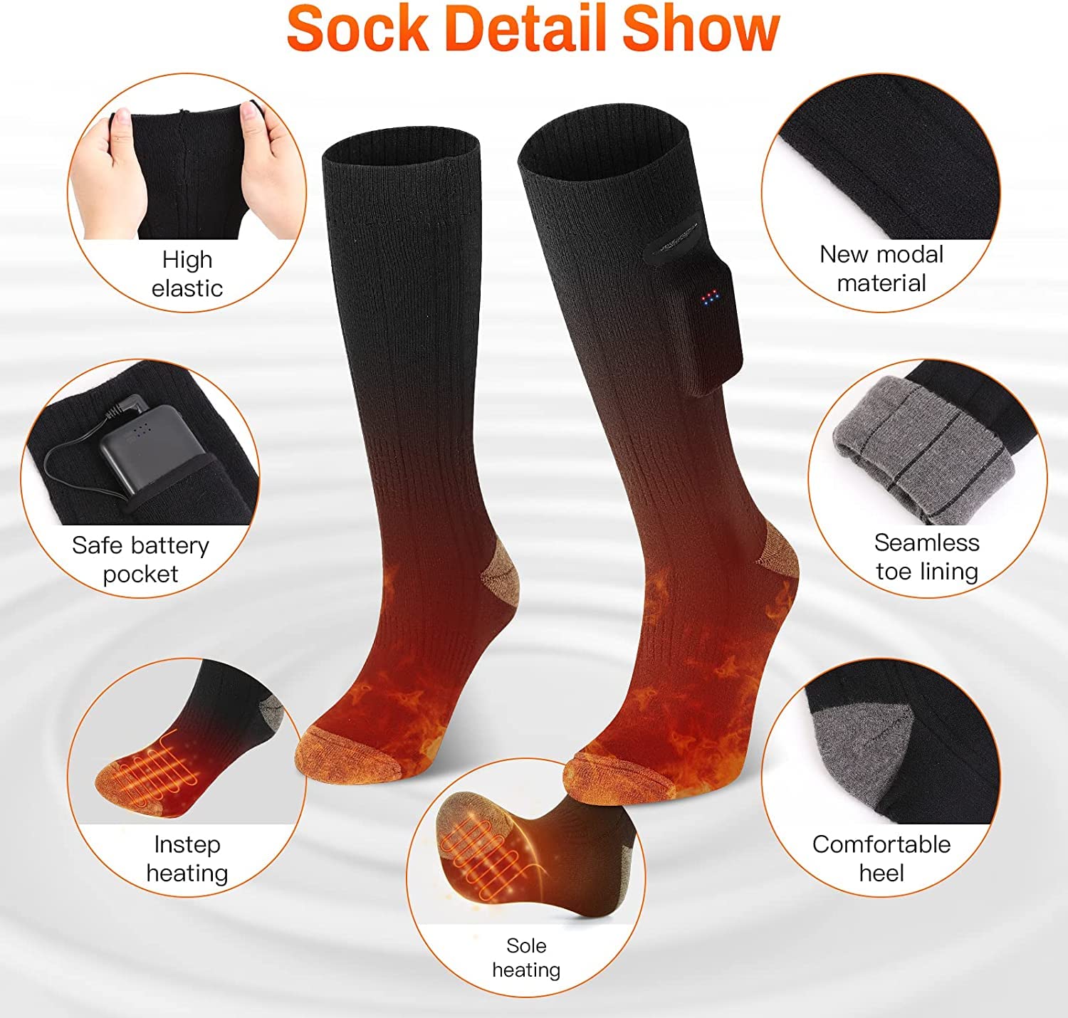 Chaussette Chauffante,4000mAh Chaussettes Chauffantes Rechargeables avec 3 Températures, Calze Riscaldanti Lavables pour la Chasse d'hiver/Ski/vélo/Camping,Unisexe Chauffe Pied 36-44EU