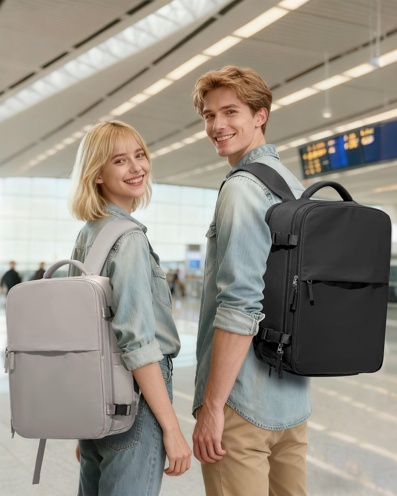 BJLFS Zaino da Viaggio con Sottovuoto Ryanair 40x30x20 Wizzair Bagaglio a mano 40x20x25 Ryanair con Pompa Borse da Cabina per Easyjet 45x36x20 con compressione sottovuoto,Zaino Casual per Laptop