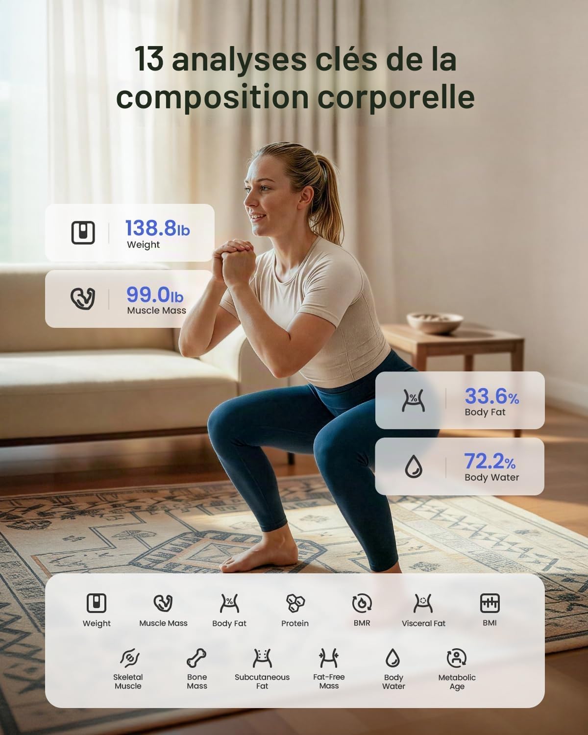 RENPHO Balance Pese Personne, Pese Personnes en Verre Trempé, Bluetooth, Max. 180 kg, Balance Connectée avec 13 Données Corporelles (IMC/graisse corporelle/masse osseuse/BMR/muscle/eau), Elis 1