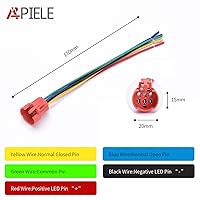 Vista 4 de APIELE 19mm Latching Push Button Switch 12V DC Angel Eye Halo Ring LED Metal 0.74" 1NO1NC SPDT with Wire Socket Plug (Blue LED/Black Shell)