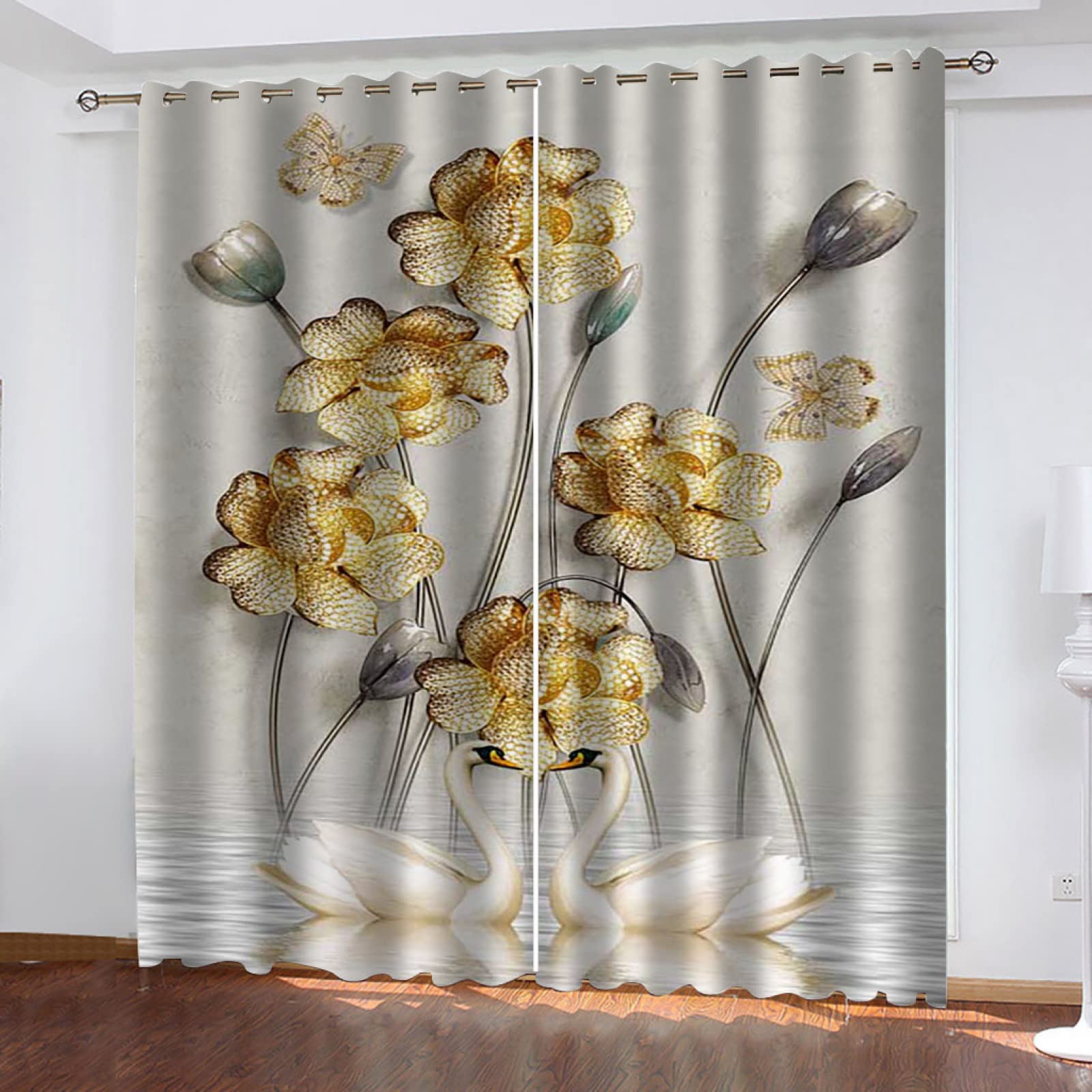 Vorhang Blickdicht Verdunklungsvorhänge Gardienen 2-SetBlume 150x166cm