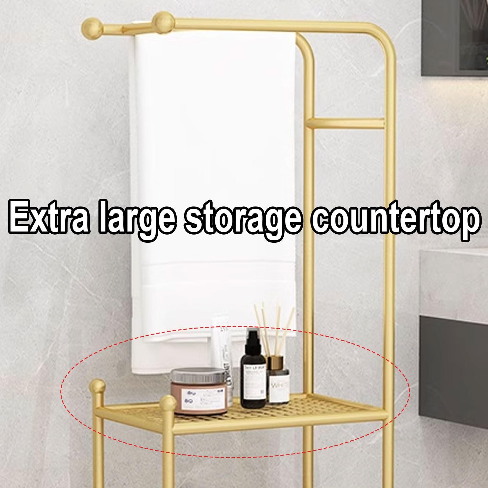 Porta Asciugamani Da Terra Con Mensola Fatto Di Ferro 2 Opzioni Di Archiviazione Piantana Porta Accappatoio Con Base in Marmo Nero, Oro(40 * 30 * 120CM)(Black)