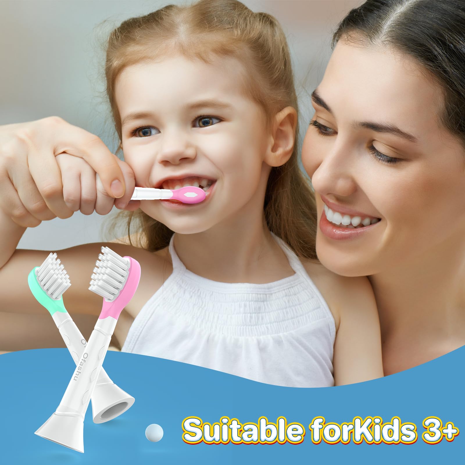 Kids zapasowe szczoteczki kompatybilne z Philips Sonicare mini szczoteczki do zębów dla dzieci, od 3-5 lat, różowe/zielone, 4 sztuki