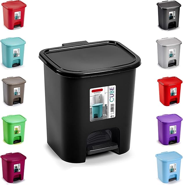 PLASTIFIC 7.5L Foot Pedal Bin Dustbin Rubbish Paper Waste Kitchen Office Plastic Bins For Bathroom, Home & Kitchen Durable Plastic Rubbish Bin (Black)