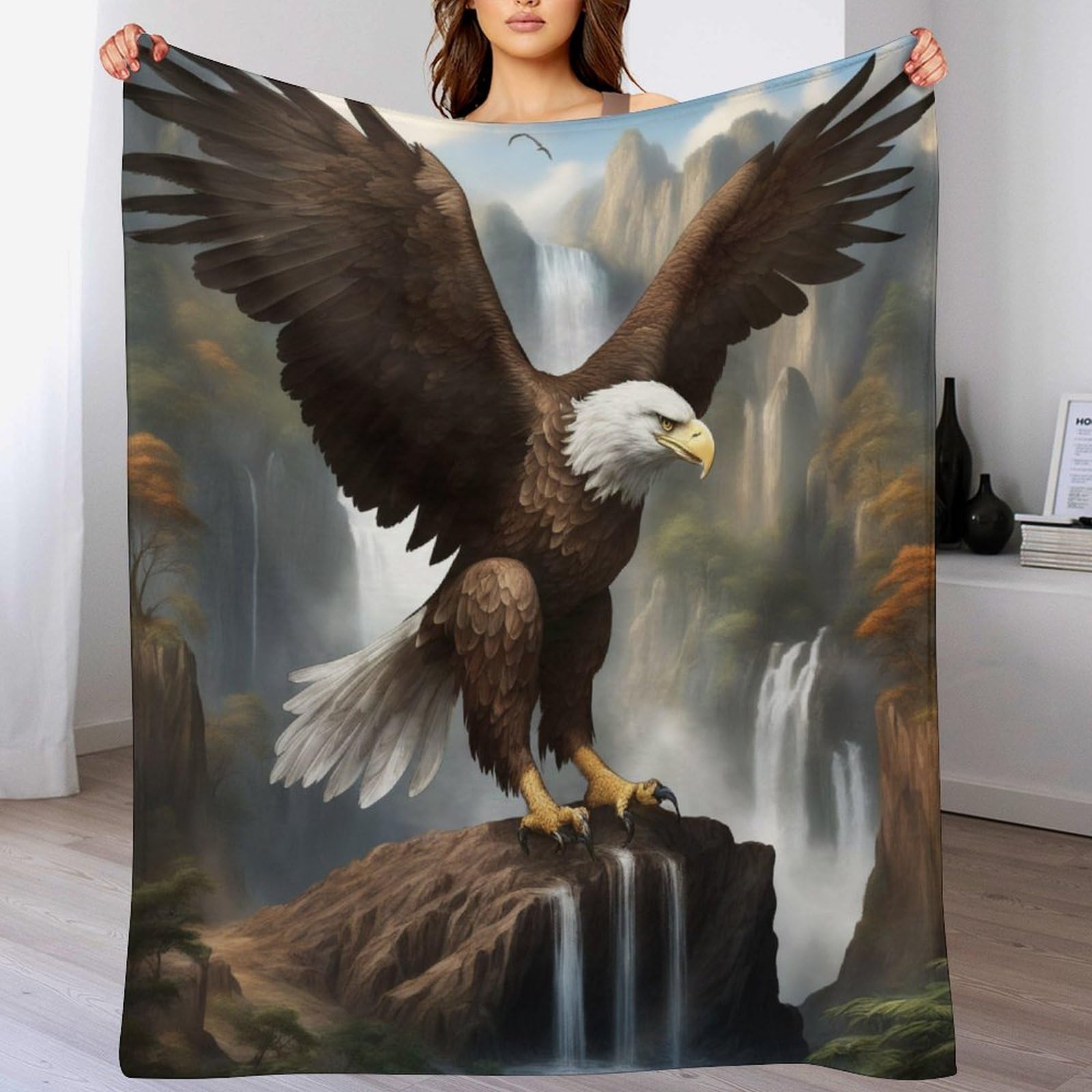 Couverture en polaire de flanelle motif aigle 130x150cm pour lit et canapé