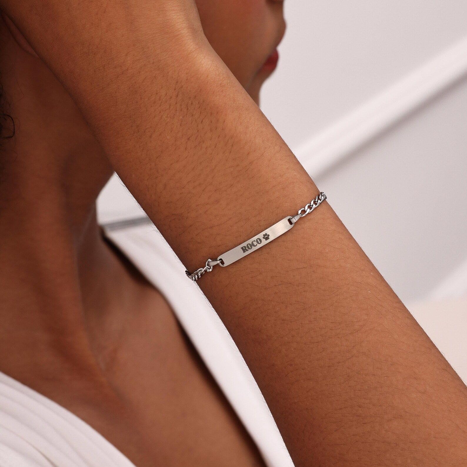 Pulsera plata de ley 925 Mini barra Pulsera con el símbolo de la pata Joyería fija personalizada mejores amigas Aniversario personalizado hecho a mano