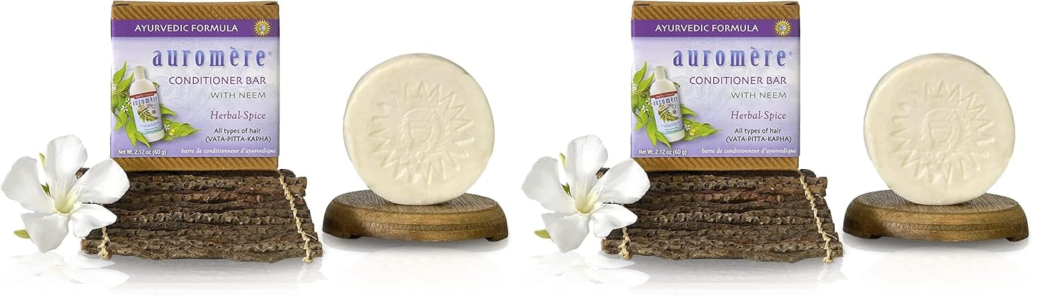 Auromere Ayurvedic Conditioner Bar for All Hair Types – Vegan, Non-GMO, Deep Moisturizing, Nourishing Herbal Formula with Neem, Zero Waste, Recyclable packaging (2.12oz solid bar), 2 Pack