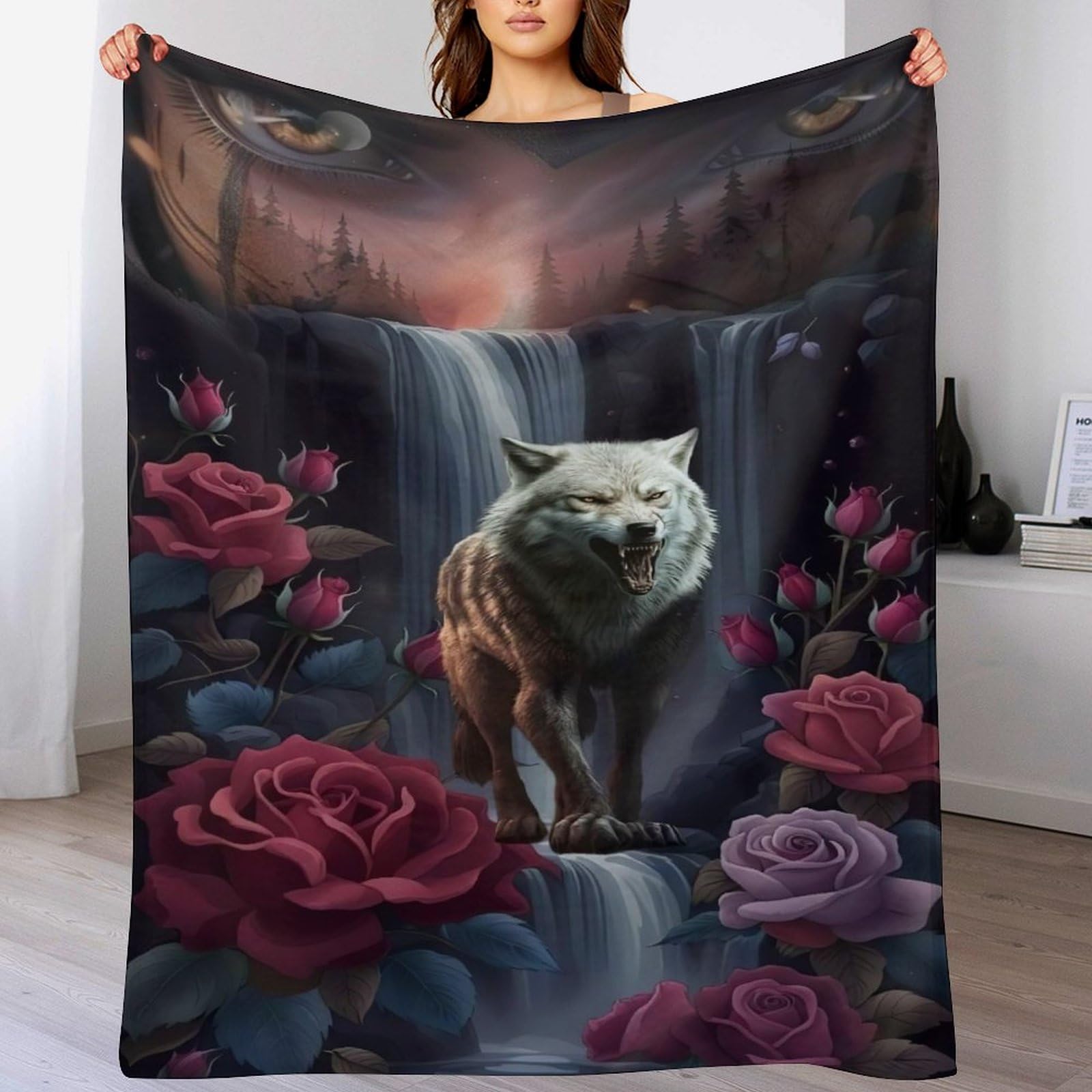 Couverture polaire loup en flannel douce de 100x130cm chaude pour lit