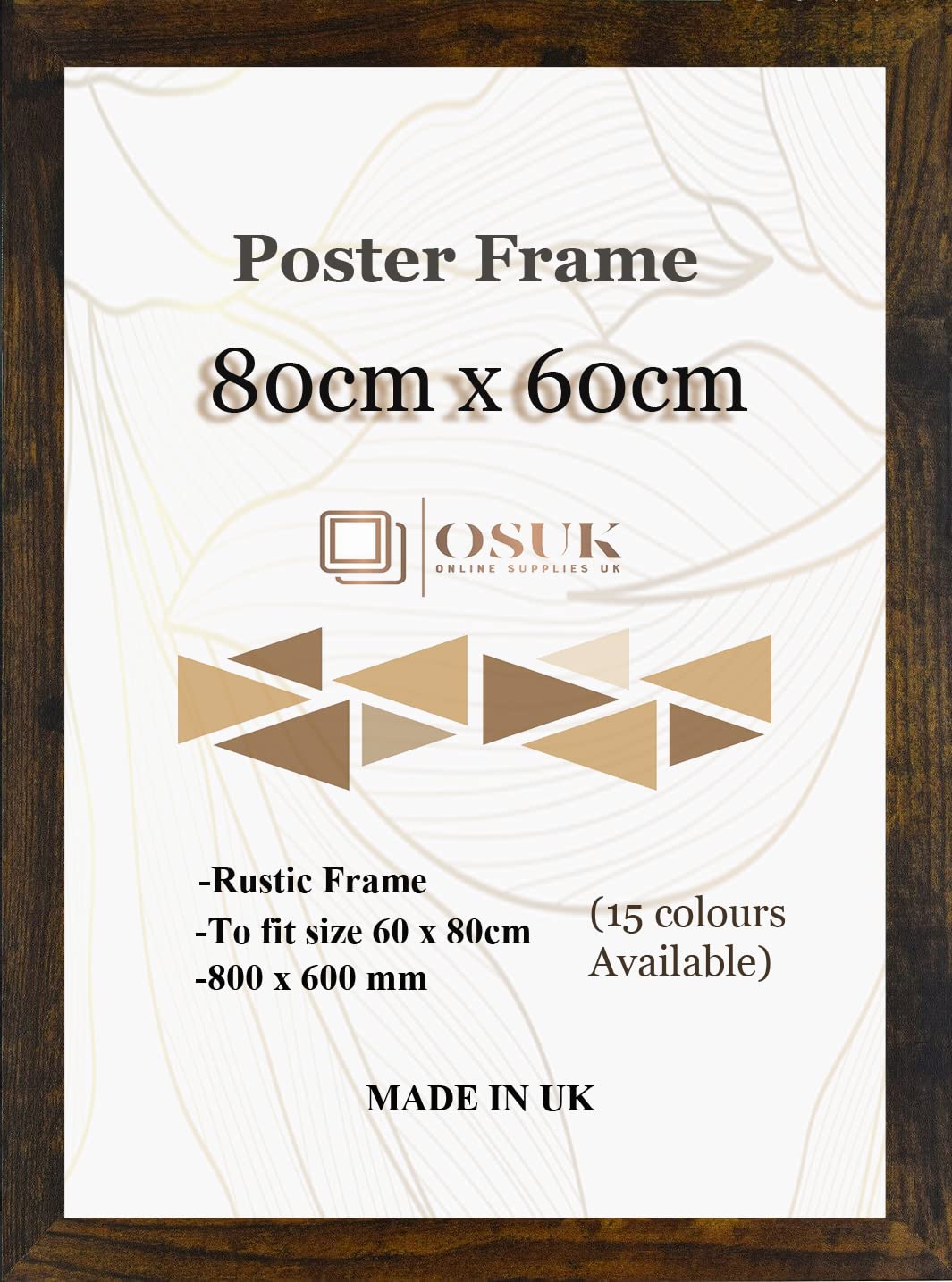 OSUK 80x60cm Rustic Poster Frame - Large 80 x 60cm Photo Frames 800x600mm Frame with Clear Perspex Front & Wall Mount Hooks - 60cm x 80cm Picture Frame