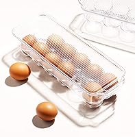 Vista 3 de JAMOR Caja de almacenamiento de huevos de 12 rejillas para refrigerador, bandeja para huevos con tapa, estante apilable para huevos, caja