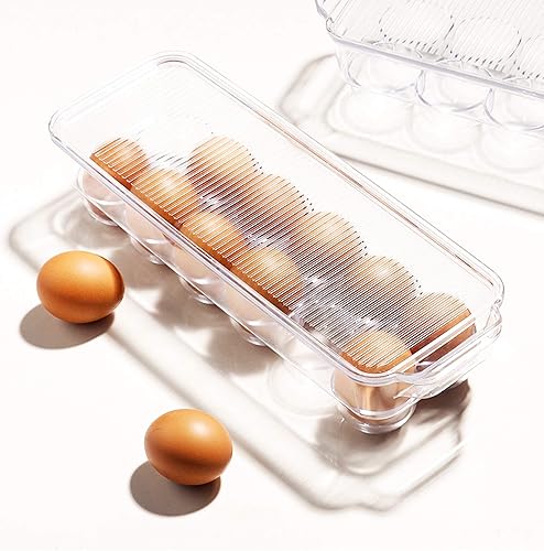 Miniatura 3 de JAMOR Caja de almacenamiento de huevos de 12 rejillas para refrigerador, bandeja para huevos con tapa, estante apilable para huevos, caja de