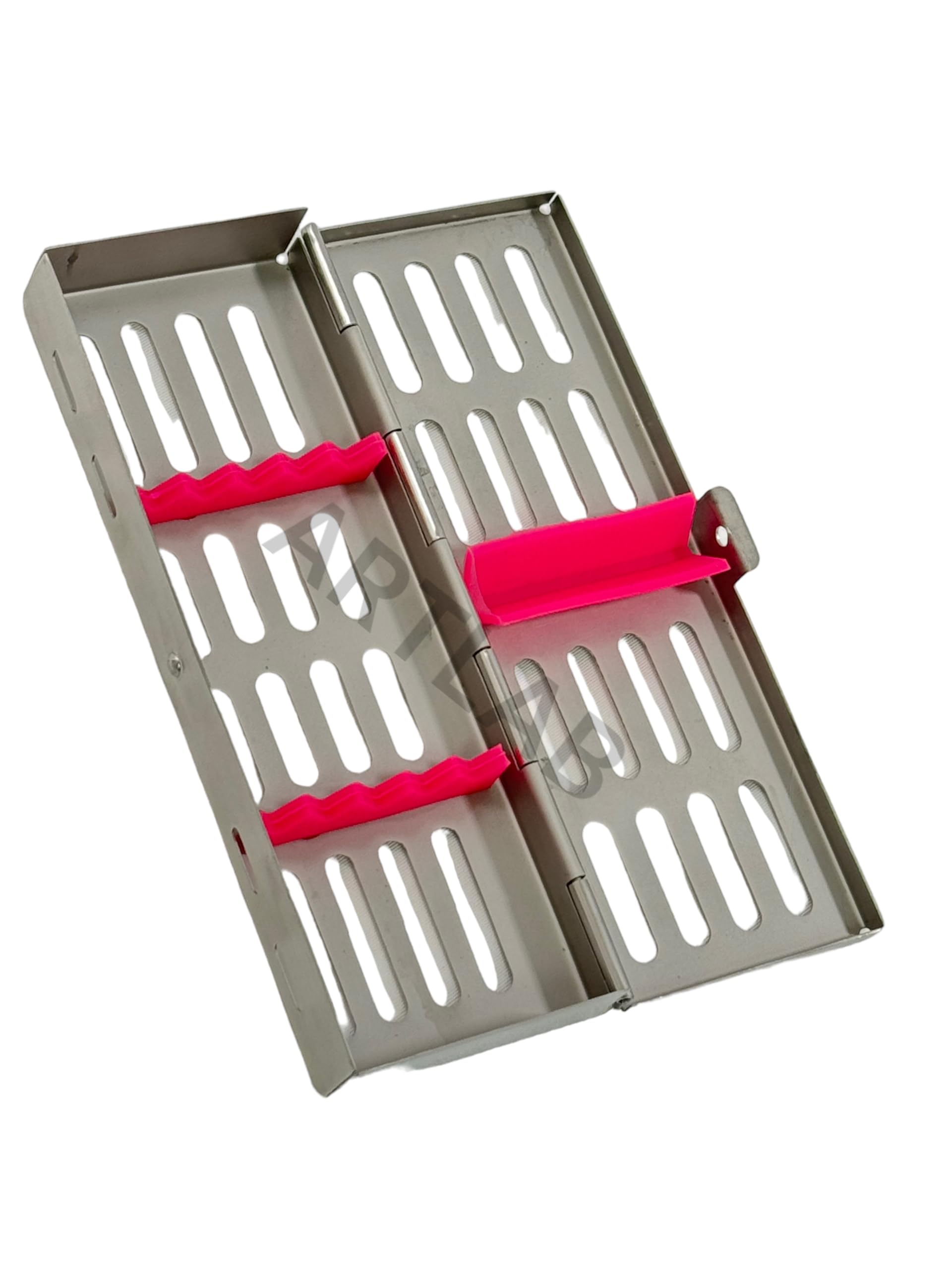 Medical Instrument Sterilization Rack with 5 Place Holders Heavy Duty Autoclave Box with Silicone Inserts - 3 Count - German Stainless Steel CE (Pink)
