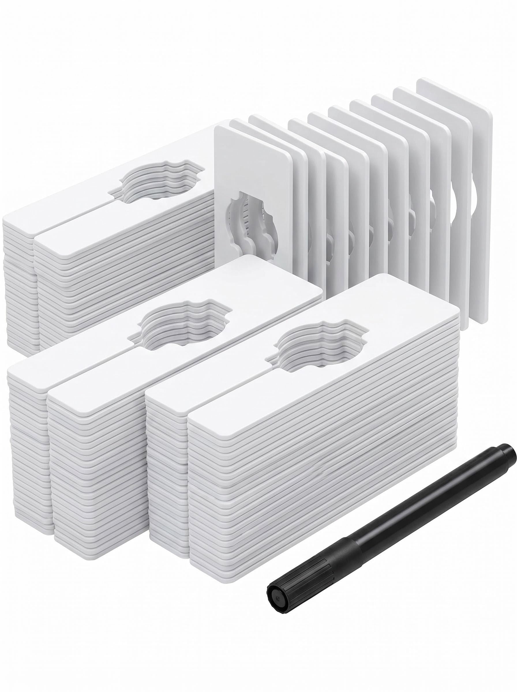 20 PCS Wardrobe Dividers for Clothes, Rectangular White Plastic Closet Dividers with Marker – Writable, Erasable & Reusable, Anti-Spin Design for Closet Organisation, Shelf Dividers, 2" x 5.4"