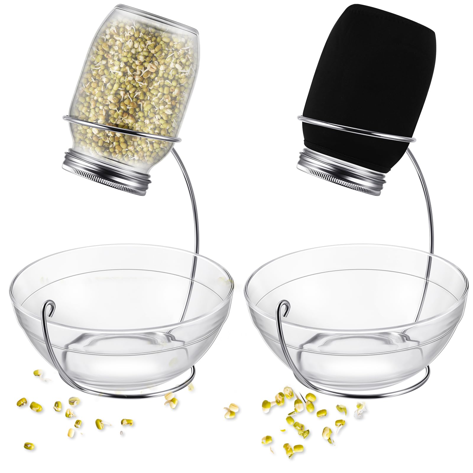 Photo 1 of 2 Set Sprouting Kit, 32 oz Wide Mouth Sprouting Jar, Screen Sprout Lids, Sprouting Jar Stand, Sprout Tray, Blackout Sleeves Sprouts Growing Kit for Indoor Mung Beans Broccoli