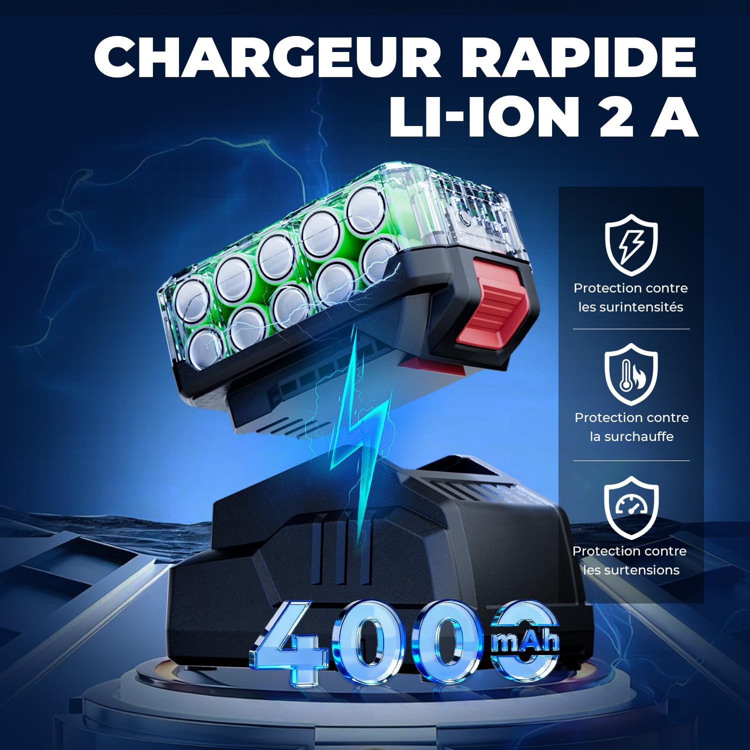 Dong Cheng clé à chocs sans fil 20 V avec Batterie 4,0Ah, 488 N.m Boulonneuse à choc sans balais 1/2", 3 vitesses, avec 4 douilles à chocs, Idéale pour l’Automobile et le Bricolage