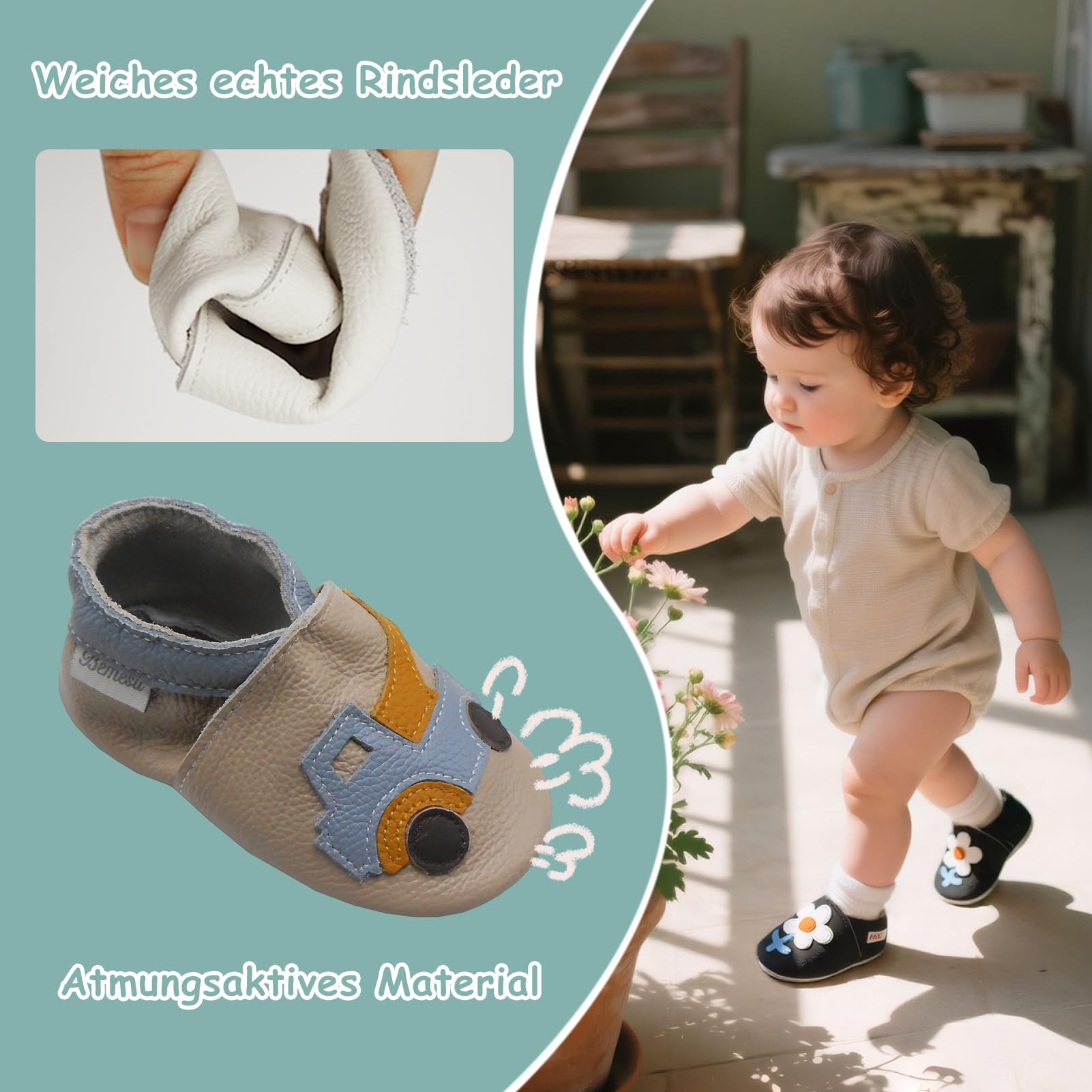Bemesu Obuwie dziecięce, miękkie skórzane buty do nauki chodzenia, zamszowa podeszwa, buty chłopięce, buty dziewczęce, 0-6 miesięcy, 6-12 miesięcy, 12-18 miesięcy i 18-24 miesięcy