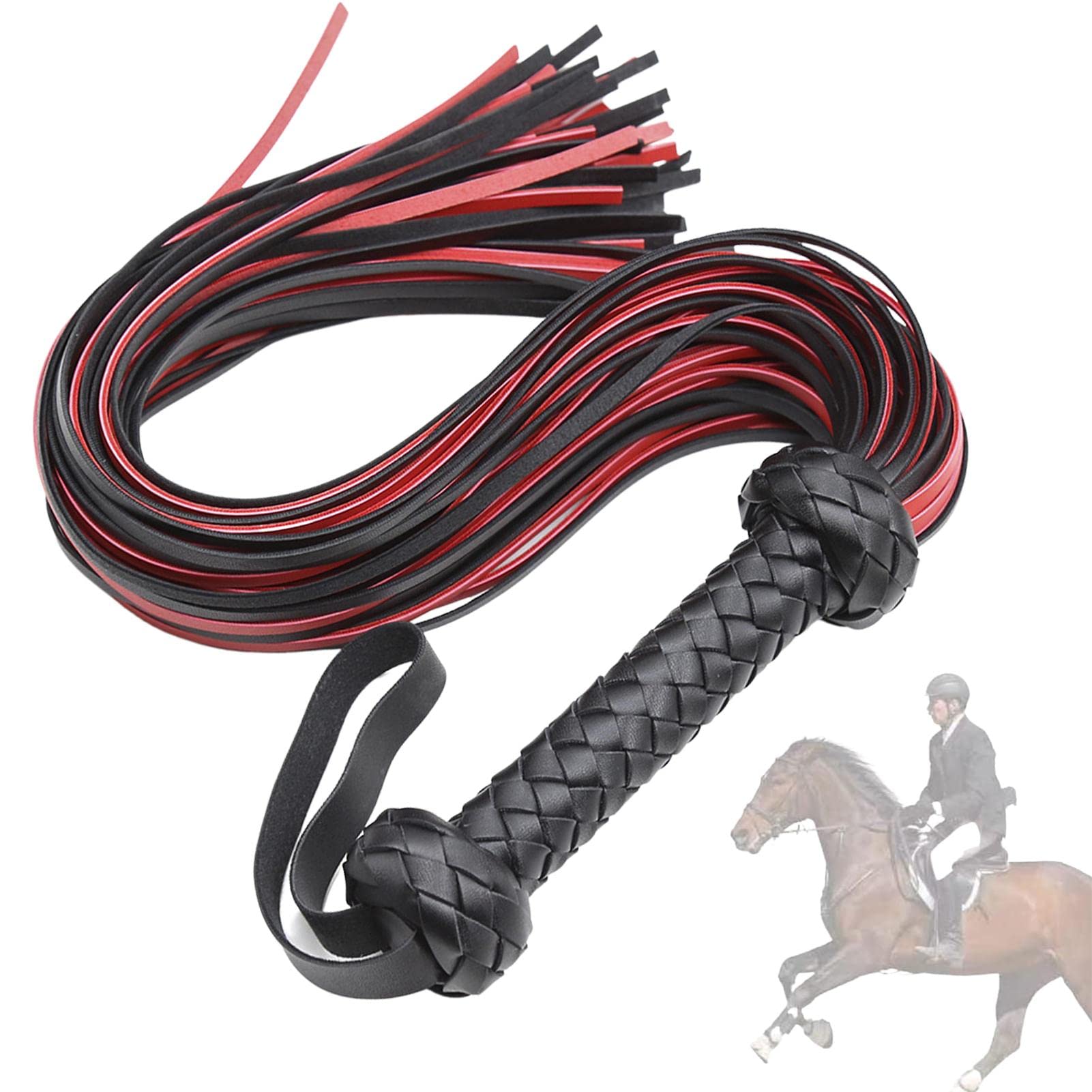 5 Frusta con Nappa in | Frusta da Equitazione equestre con Manico in Pelle PU | per frustino da Cavallo Nero e Strumento di addestramento Cosplay per Feste