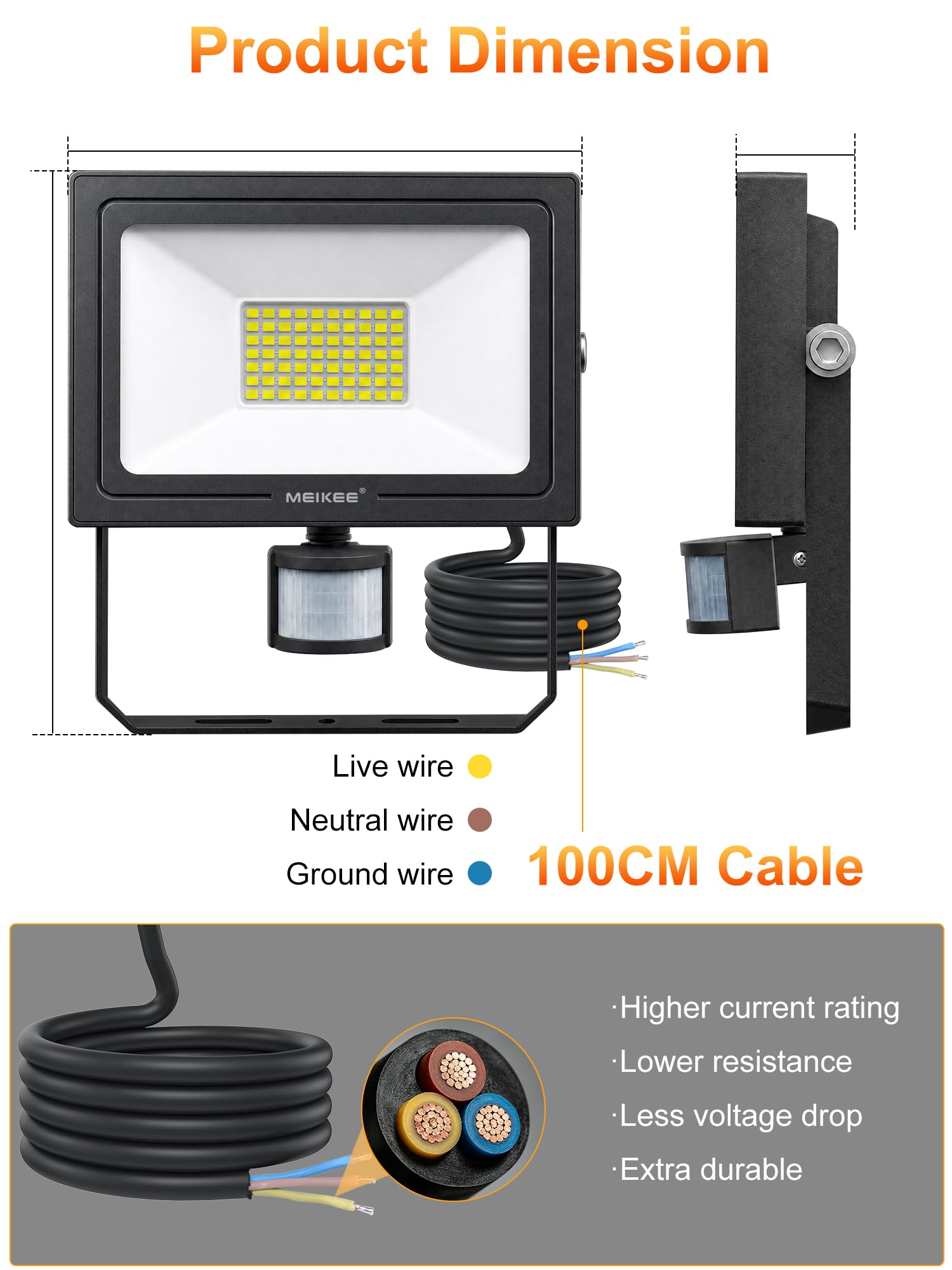 MEIKEE 60W Foco Led con Sensor de Movimiento, IP66 Impermeable Foco Proyector LED Exterior 5640LM 6500K Blanco Frío Luz de Seguridad con Mando a Distancia 4 Modos para Jardín, Patio, Entrada, Garaje