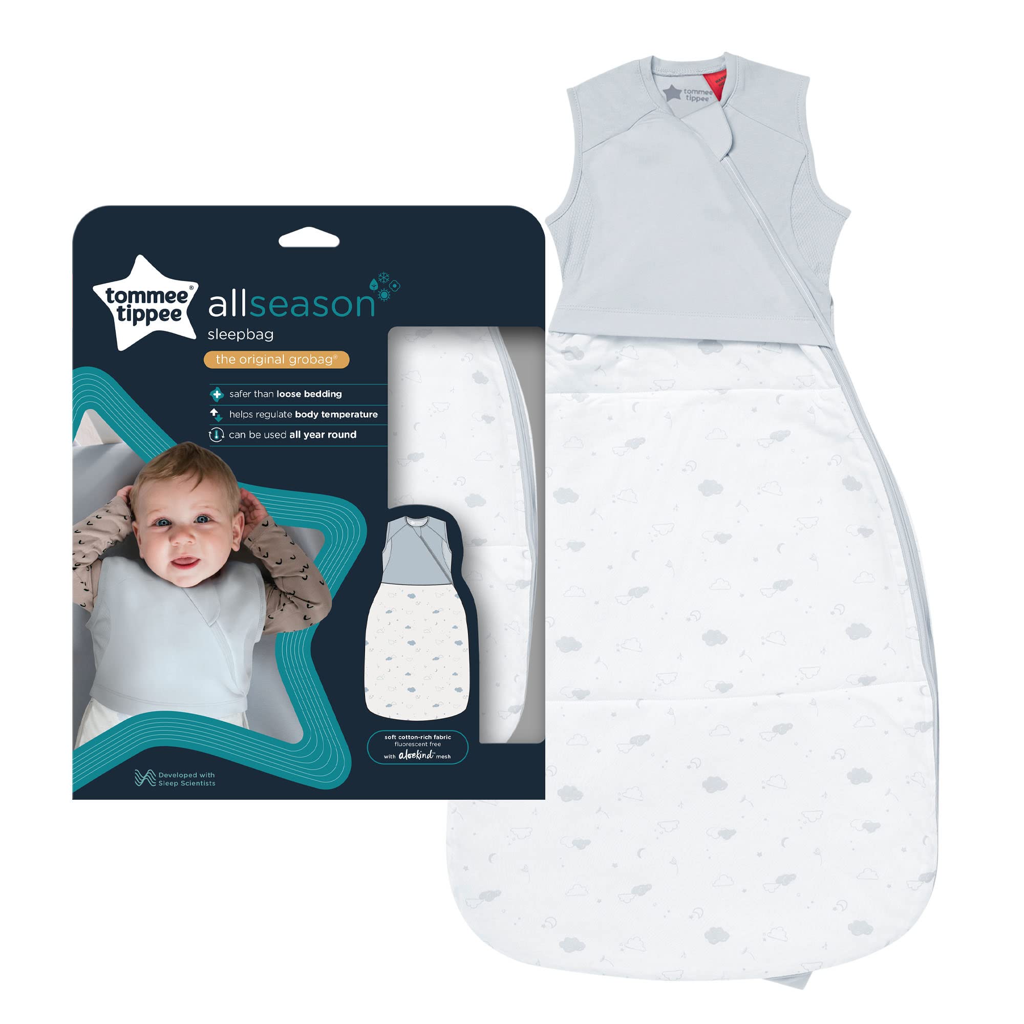 Tommee Tippee Saco de Dormir, para Todas las Estaciones, el Grobag Original, Tejido de Punto de Algodón Suave y de Malla con Aloe, de 18 a 36 Meses