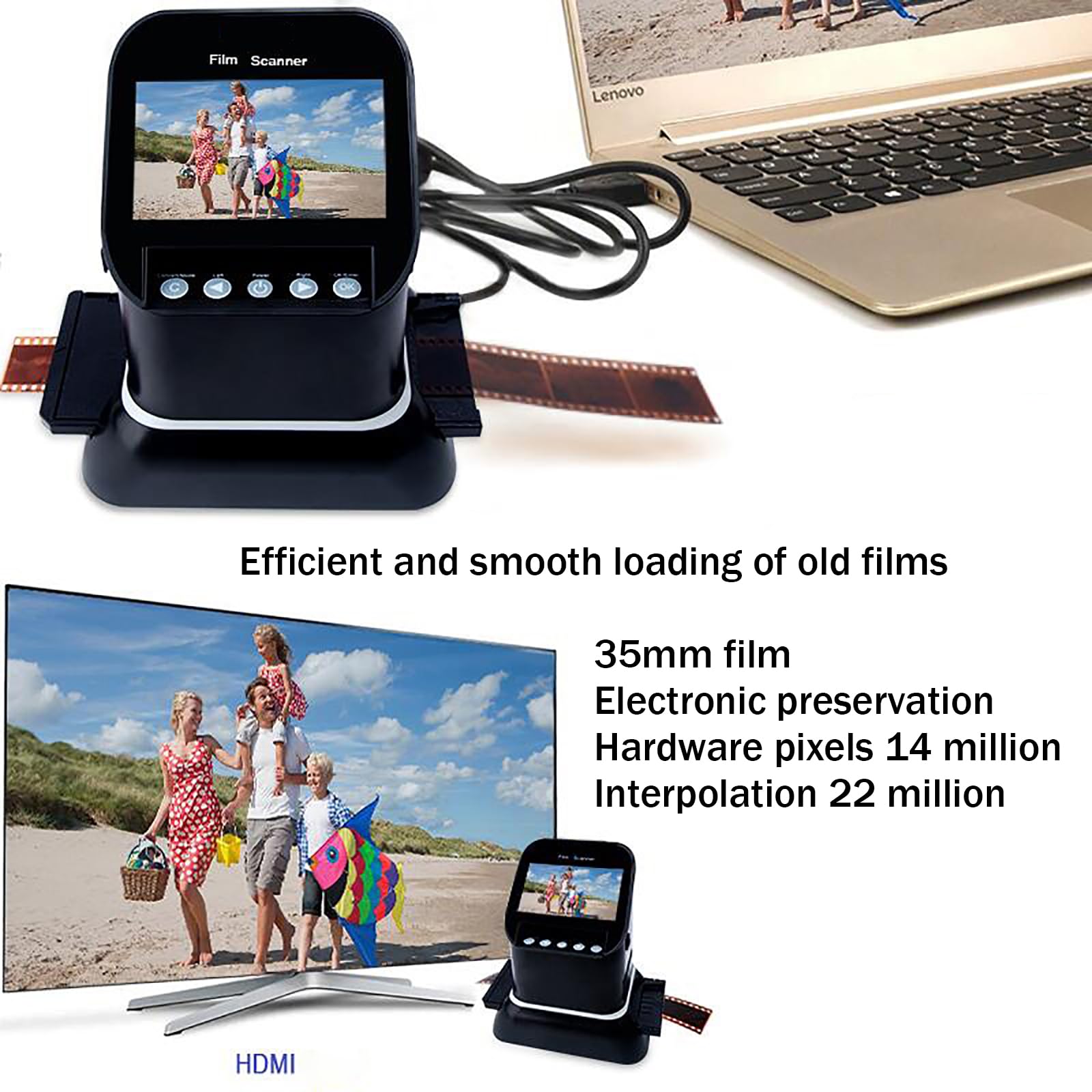 Visor De Diapositivas Del Escáner Negativo De Película, Convertidor De Digitalizador De Películas, 120 Alta Resolución, Convertidor Digital 1080p Para 35 Mm, 135,126,127 Negativos Y Diapositivas