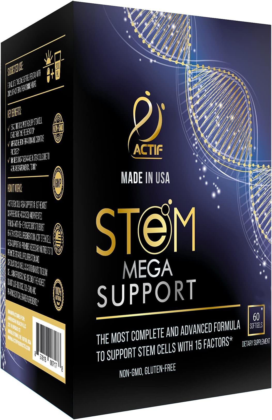 Stem Cell Mega Support with 15 Factors - Non-GMO, 2 Month Supply, Made in USA