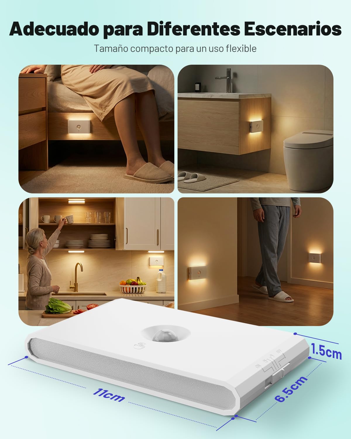 Luz Nocturna con Sensor de Movimiento/Crepuscular a Pilas, Lampara LED Recargable 3 Modos AUTO ON/OFF, Luz Noche Regulable Blanco Cálido/Natural/Frío para Escalera, Pasillo, Cocina, Sótano, 4 Piezas