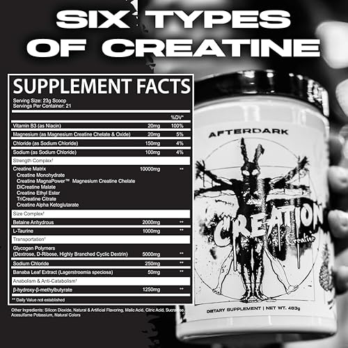 Miniatura 5 de AfterDark Supplements Creation Creatine Monohydrate Powder, mezcla de matriz de creatina de 10000 mg, promueve la potencia, la resistencia y el