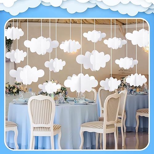 Miniatura 6 de 16 piezas de decoración de nube, nubes colgantes blancas para techo, decoración de nube artificial, imitación de nube artificial, adornos colgantes