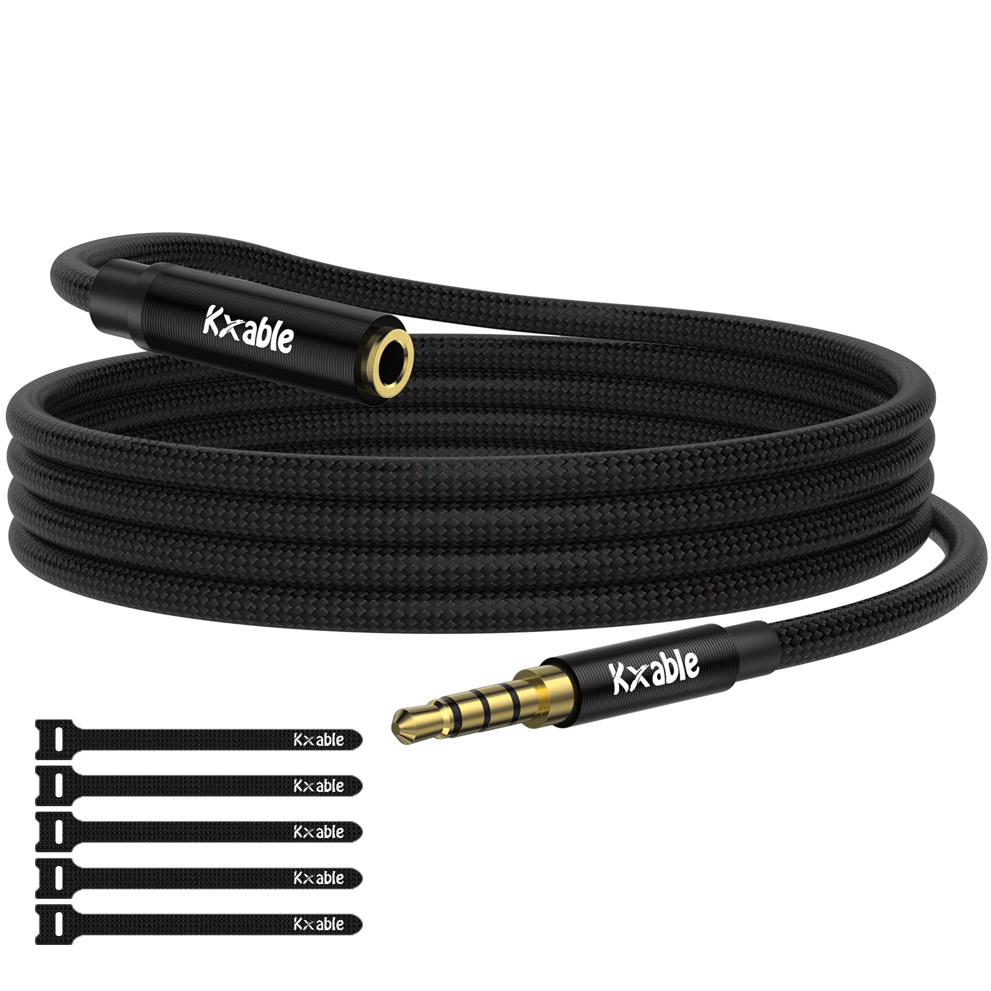 3.5mm Headphone Extension Cable 20FT, 4 Pole TRRS 1/8 inch Male to Female Stereo Audio Cord, Nylon Braided, Microphone Compatible, for Headphone, iPad, Smartphone, Media Players, Tablet- Slim