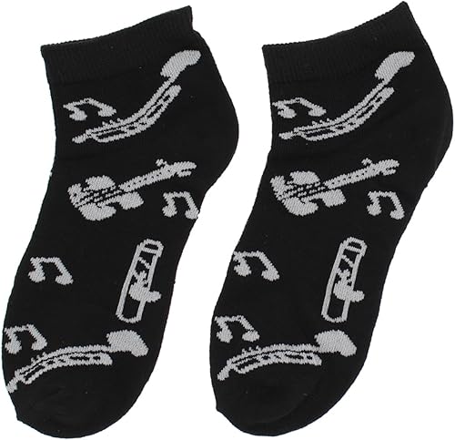 Miniatura 2 de Everbright Calcetines de corte bajo para mujer, notas musicales en blanco y negro, teclas de piano, instrumentos, (6Pr)