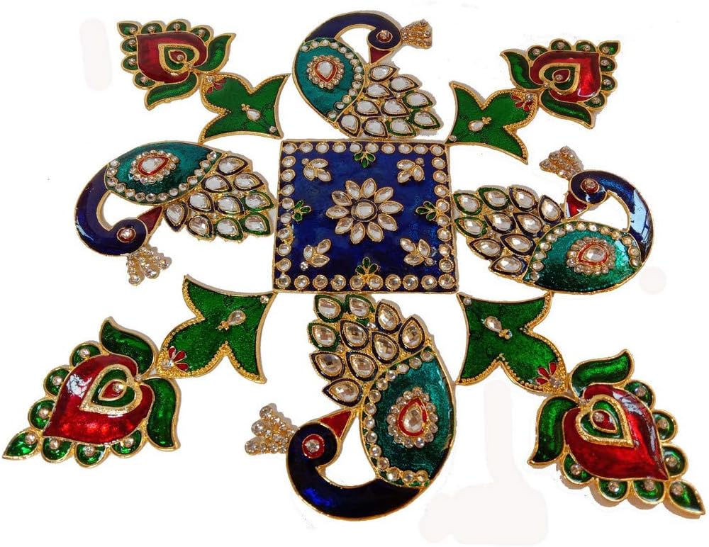 Multicolor Metal Rangoli with Centerpiece and Peacock/Diwali Gift/Decorative Item by Indian Collectible