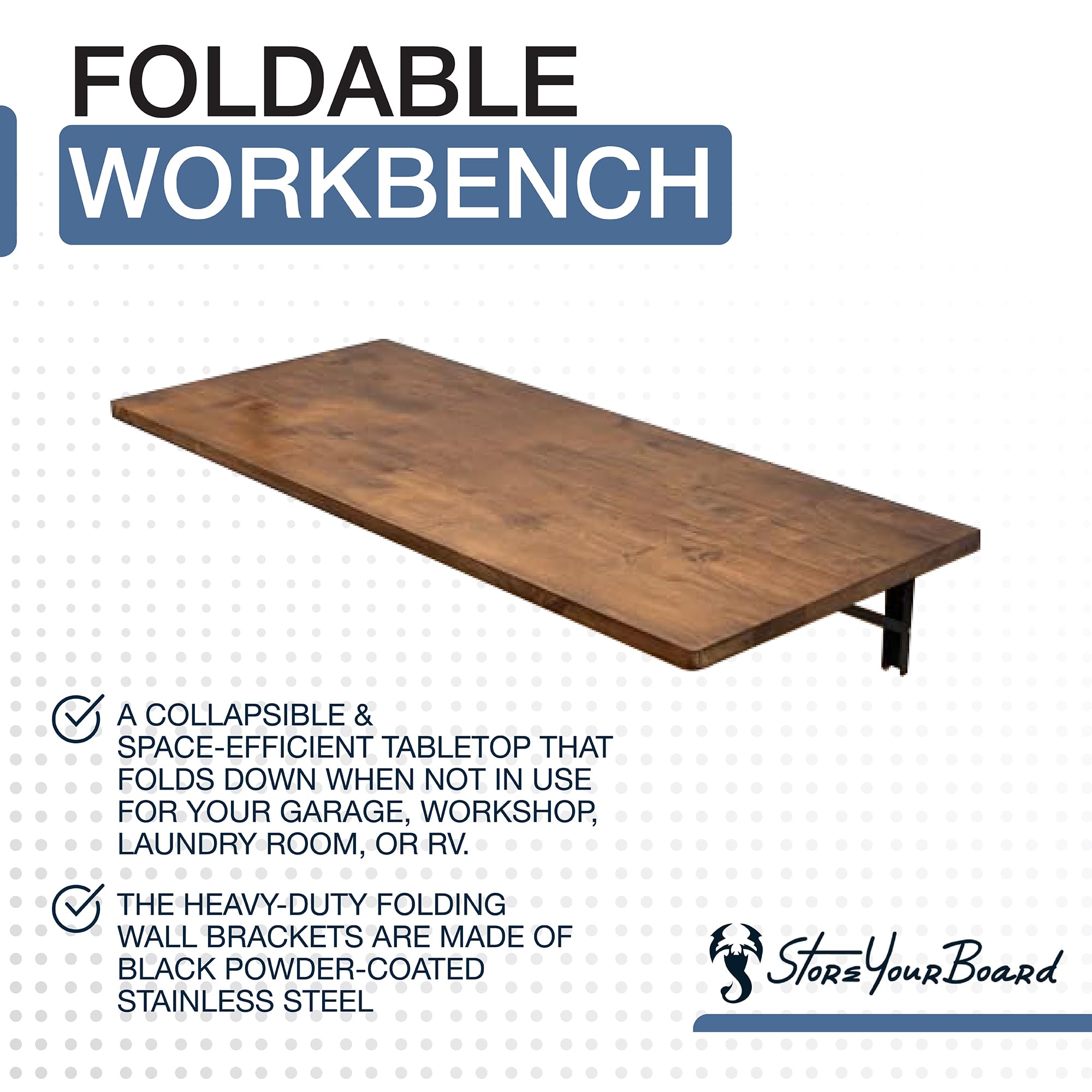 StoreYourBoard Banco da lavoro pieghevole da parete, 101,6 x 45,7 cm, può contenere 90,7 kg | Banco da lavoro pieghevole da parete, scrivania pieghevole, tavolo da parete, legno scuro