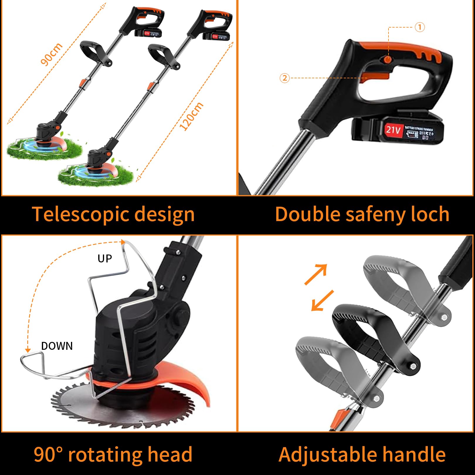 Strimmer，Cordless strimmer with 2 * 21V 2.0Ah batteries, Metal blade strimmers with 3 types of blades, Height Adjustable Battery strimmers/Garden strimmer/Electric strimmer for garden, lawn，villa — view 6