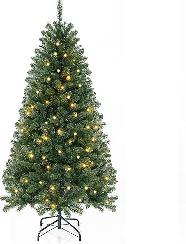 Miniatura 144 de GOFLAME Árbol de Navidad artificial preiluminado de 8 pies con luces LED blancas cálidas y conos de pino, decoración navideña para el hogar