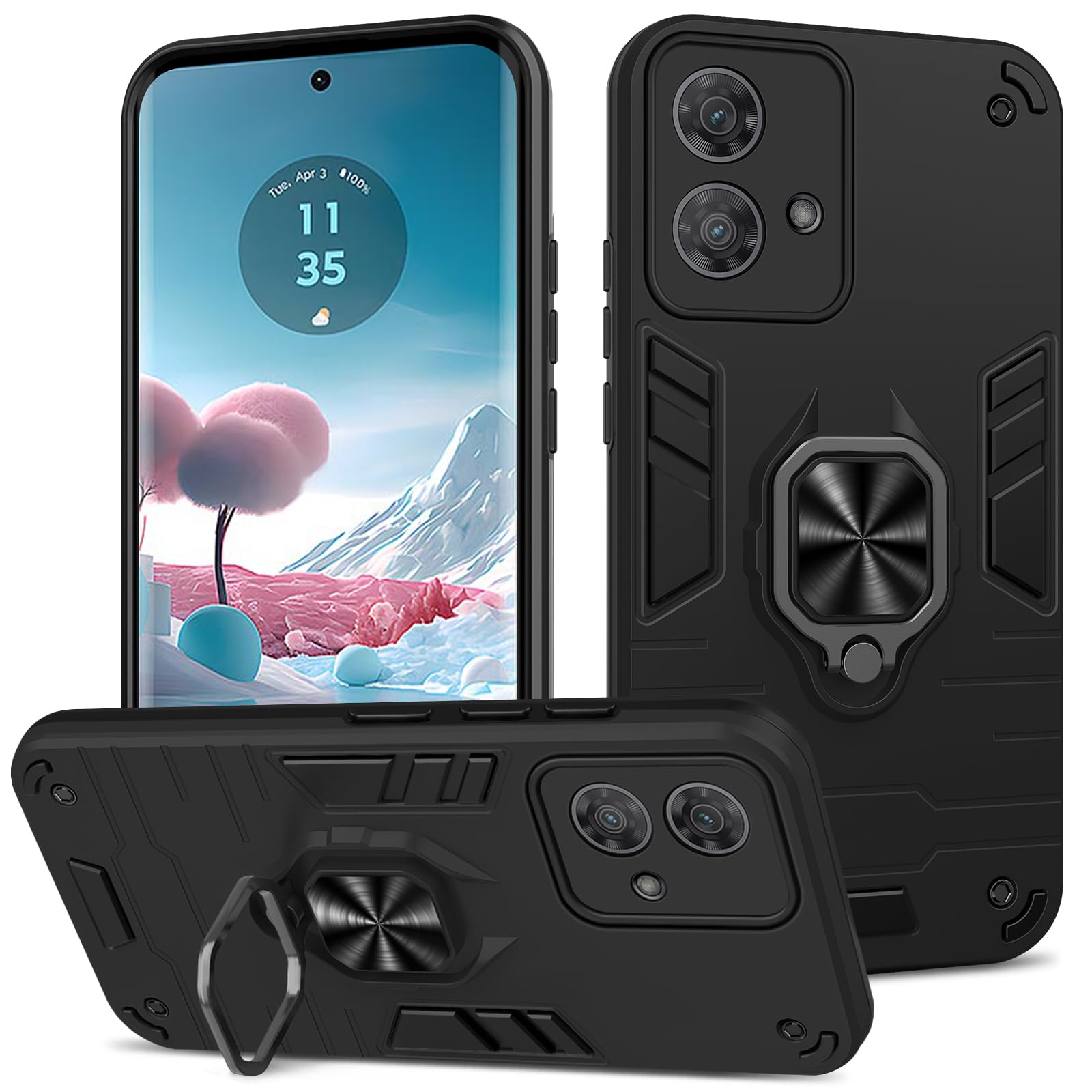 Funda para Samsung Galaxy A13 4G con Cristal Templado Protector Pantalla, Carcasa Antigolpes con Soporte anular metálico, Case Protectora de Grado Militar, Negro — view 60