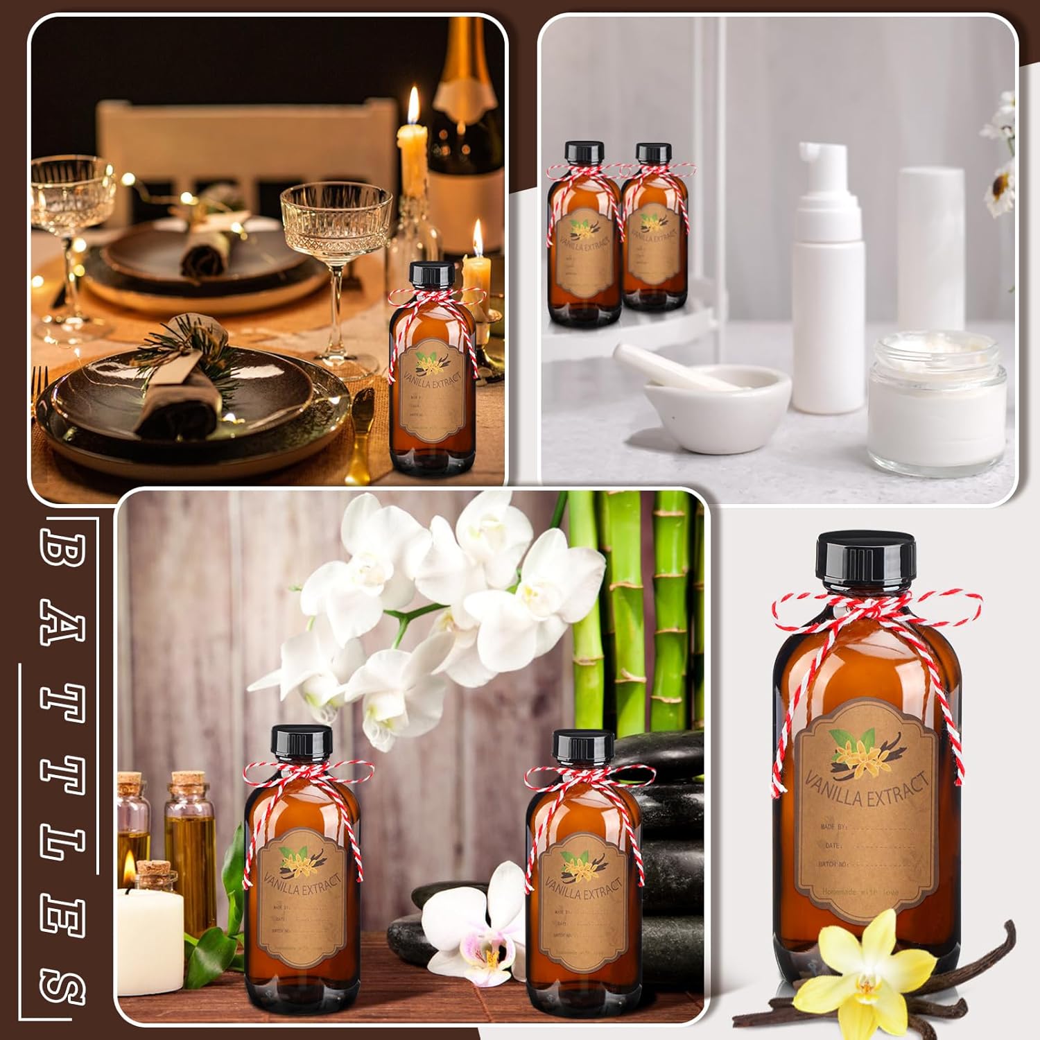 ProSuites 12 Pack Amber Vanilla Extract Bottles 8 oz Vanilla Glass Bottles for Vanilla Extract Homemade Amber Glass Jars for Syrup,Food,Sauce,Beans,Christmas Decoration (8 oz)
