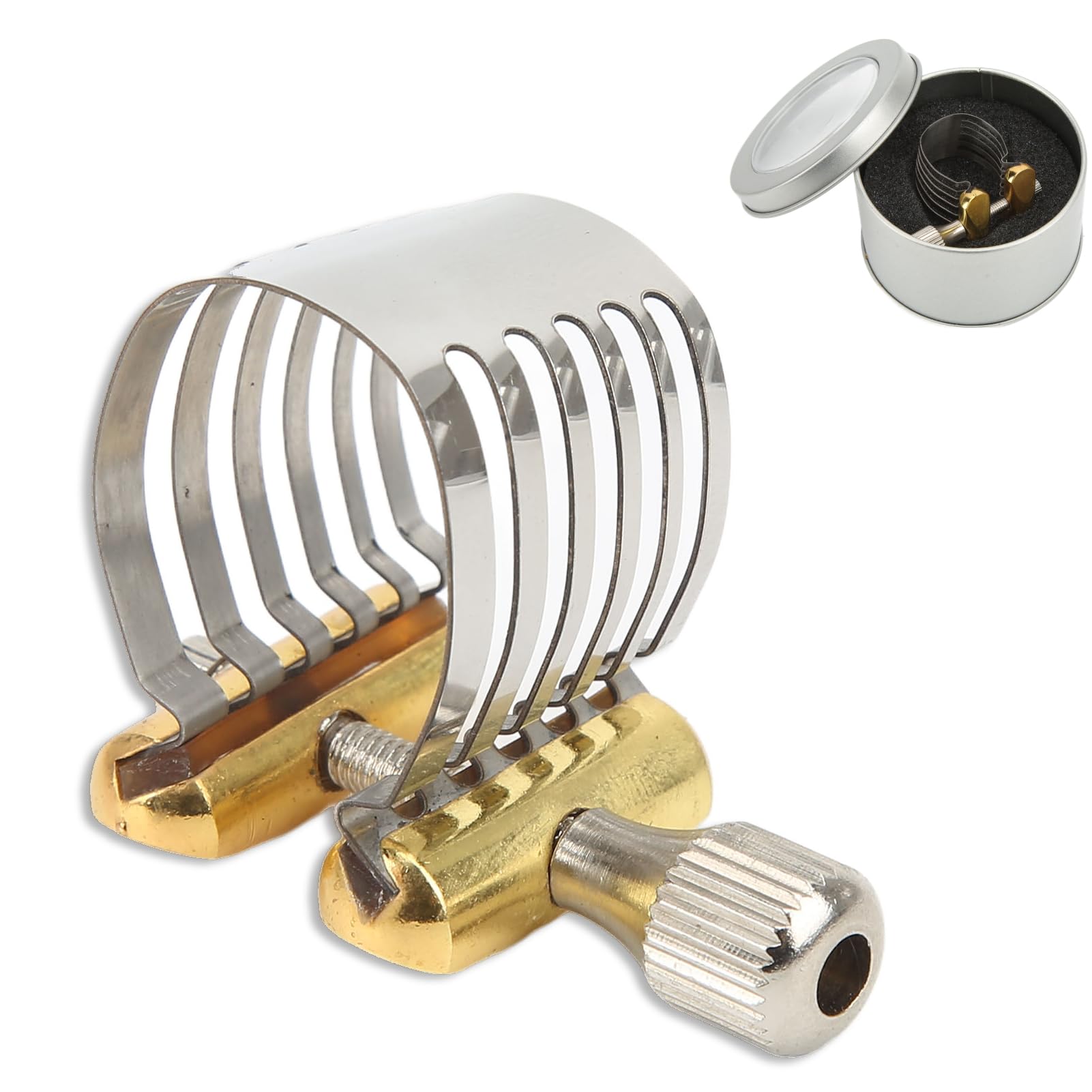 Clip Para Boquilla De Saxofón, Ligadura Para Boquilla De Saxofón Soprano Soporte Para Ligadura De Boquilla De Saxofón De Acero Inoxidable Con Caja De Almacenamiento Para Amantes Del Saxofón