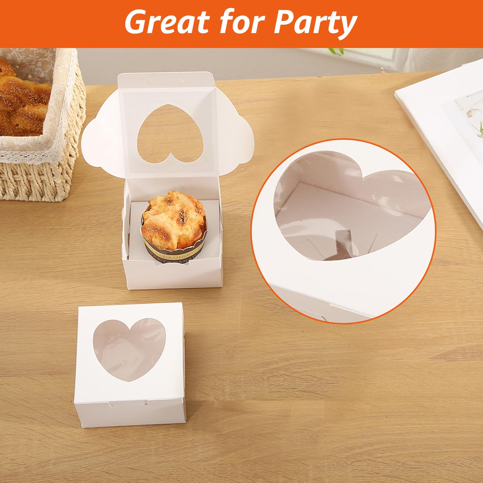 VIDETOL 100 scatole piccole per torte, piccole scatole bianche per torte da 10 cm, con finestra trasparente ed etichette, scatole singole per cupcake, porzioni, regali, caramelle, biscotti, cupcake