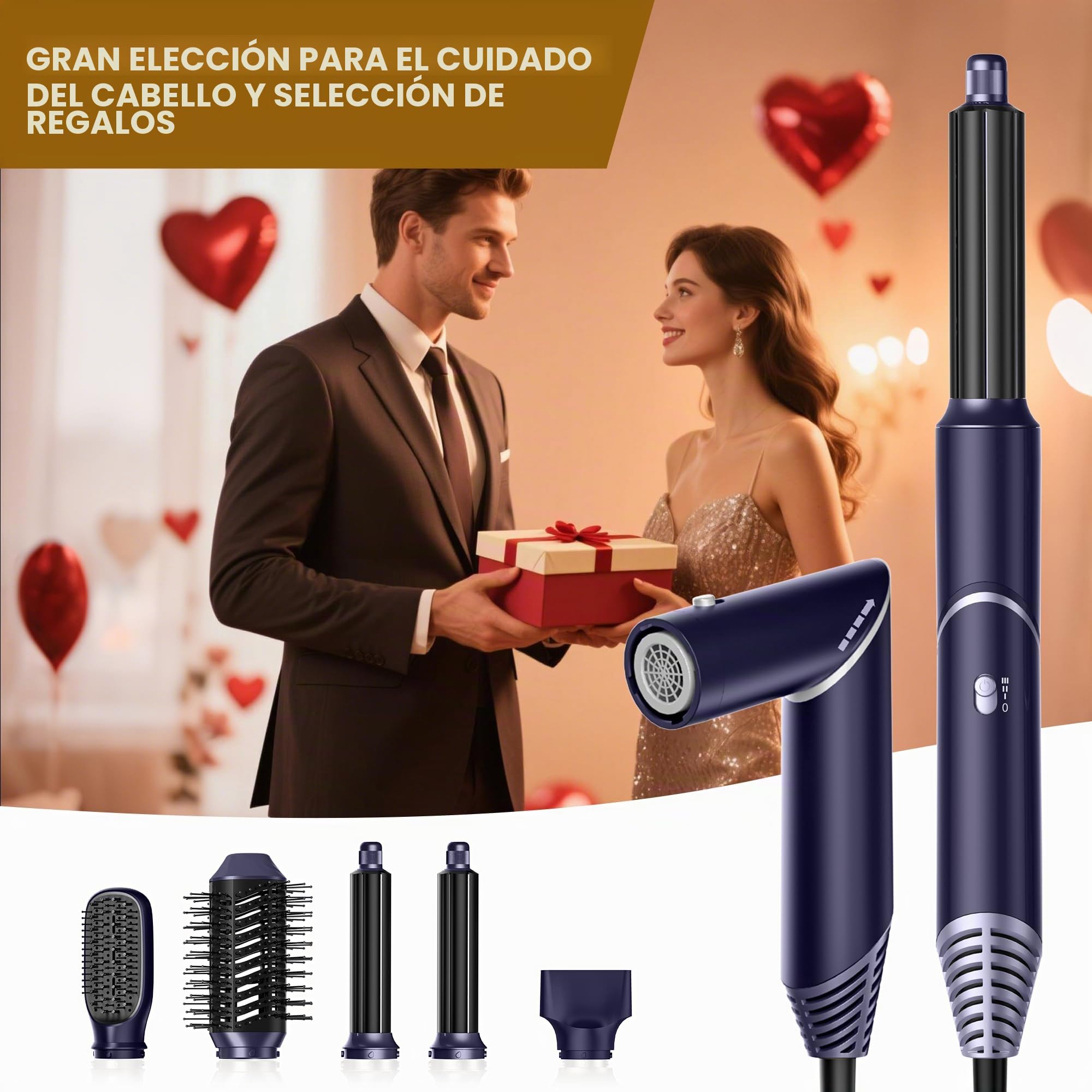 UKLISS 5 en 1 Airstyler con 60.000 rpm secador de pelo multifuncional de aire caliente rulos redondo cepillo de aire caliente cepillo de aire caliente cepillo de pelo cepillo rizador pelo cepillo pelo