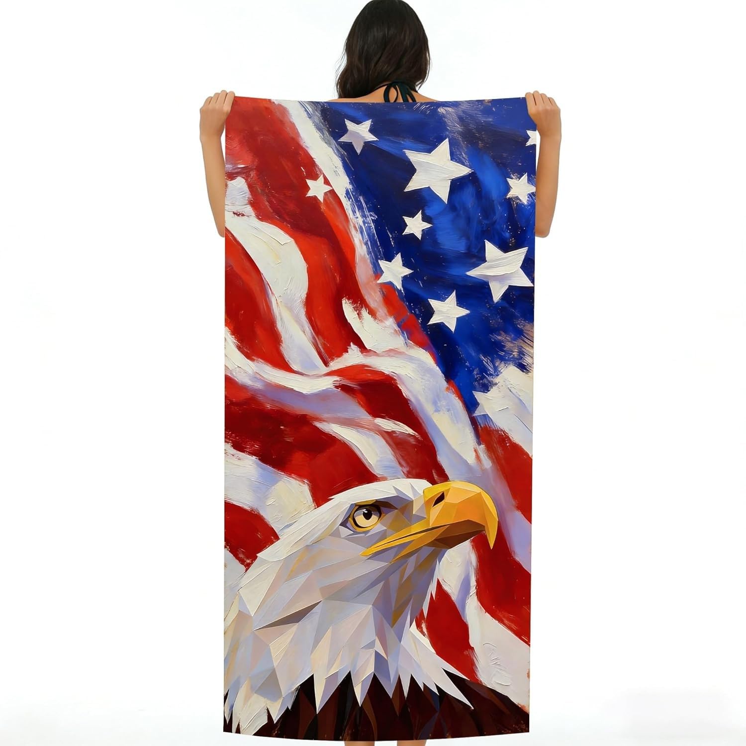 YZQGLHP Eagle Flag Microfibre Beach Towel American Flag Beach Bath Towel Quick Drying, Lightweight, Sand-Free, Durable, for Pool, Gym, Camping, Travel Towel 90x200cm