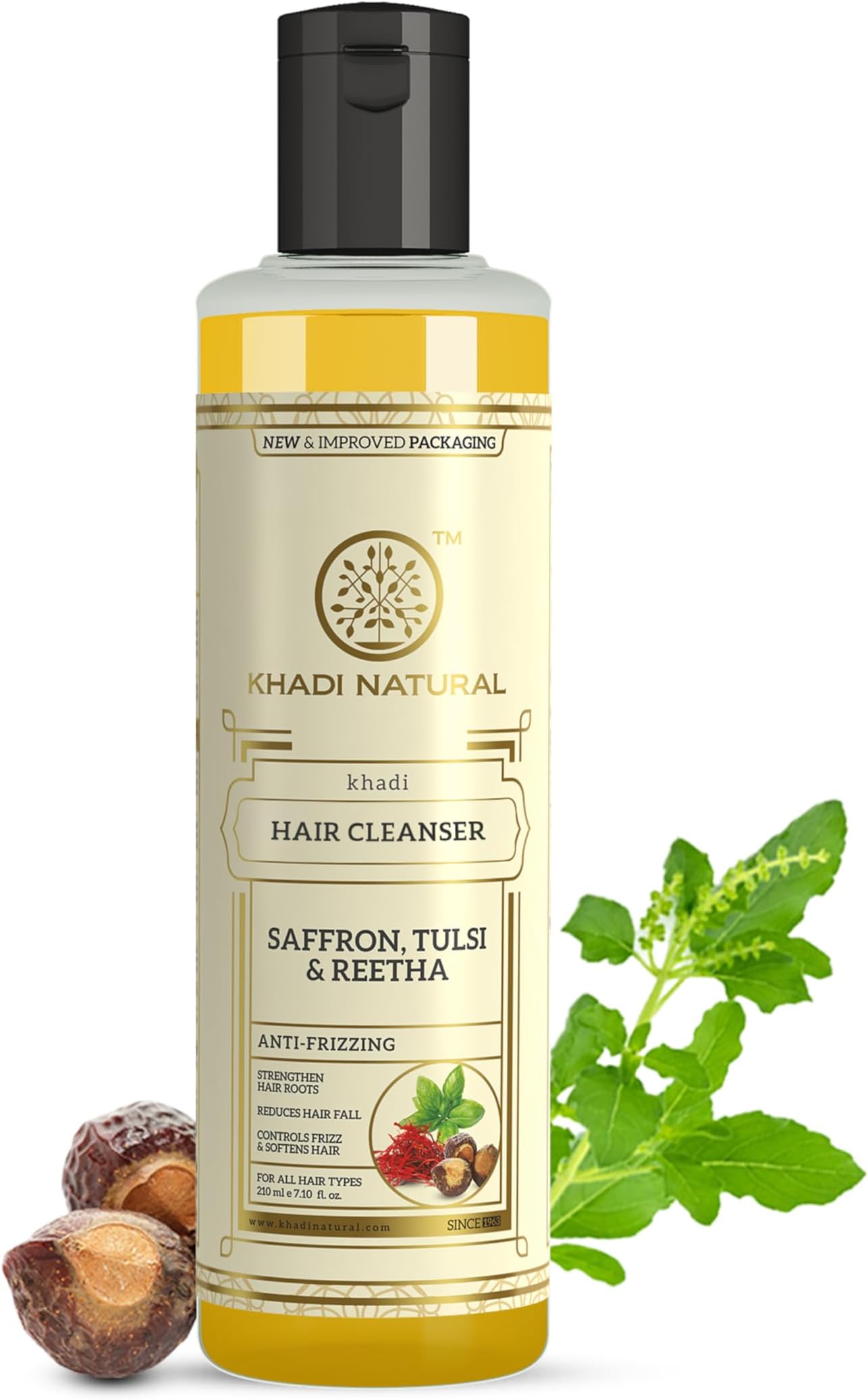 Khadi Natural Saffron Tulsi & Reetha Hair Cleanser | Herbal Shampoo for Scalp Care & Hair Cleansing | Helps Strengthen Hair Roots & Improve Hair Volume | Gentle Sulphate Free Hair Care Formula | Suitable for Men & Women | All Hair Types | 210ml