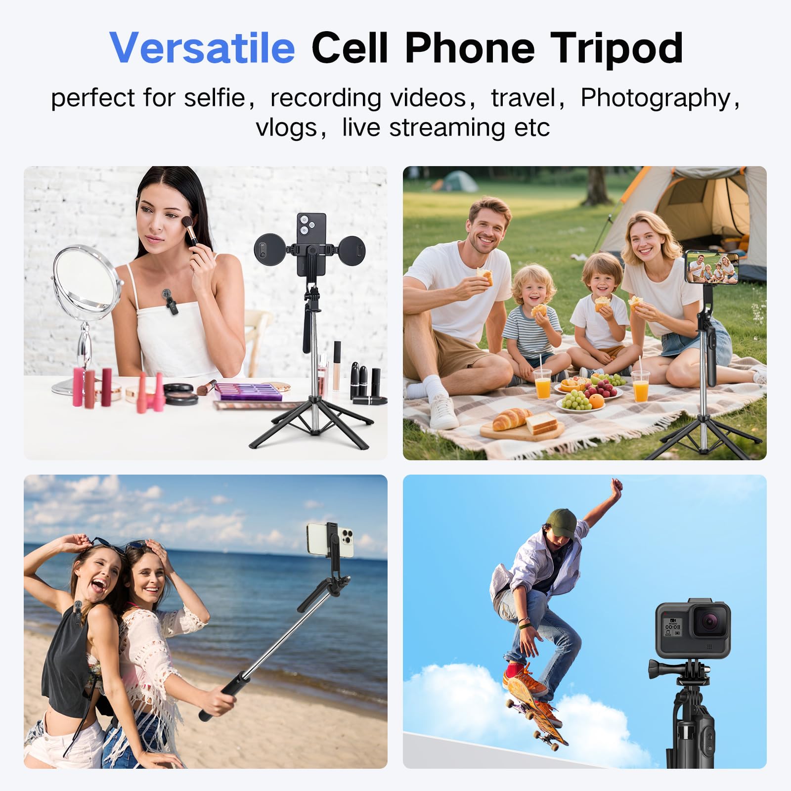 Handy Stativ Vlogging-Kit for iPhone/Android,180cm Selfie Stick mit 2 Fülllich und Kabellosem Mikrofon,Tripod Handy Stativ für Smartphone,Tiktok/YouTube Starter-Kit
