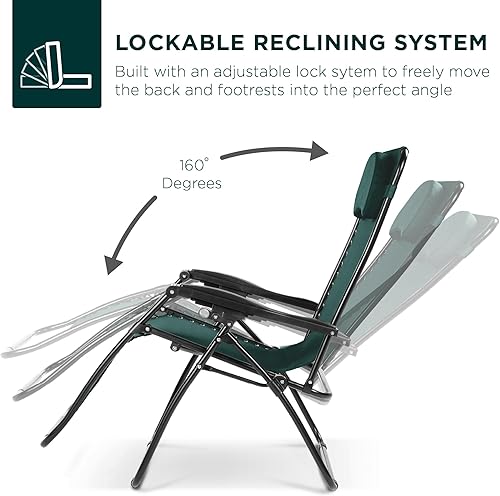 Miniatura 4 de Best Choice Products Silla de gravedad cero de gran tamaño, plegable para patio al aire libre, reclinable, con soporte para tazas, bandeja de