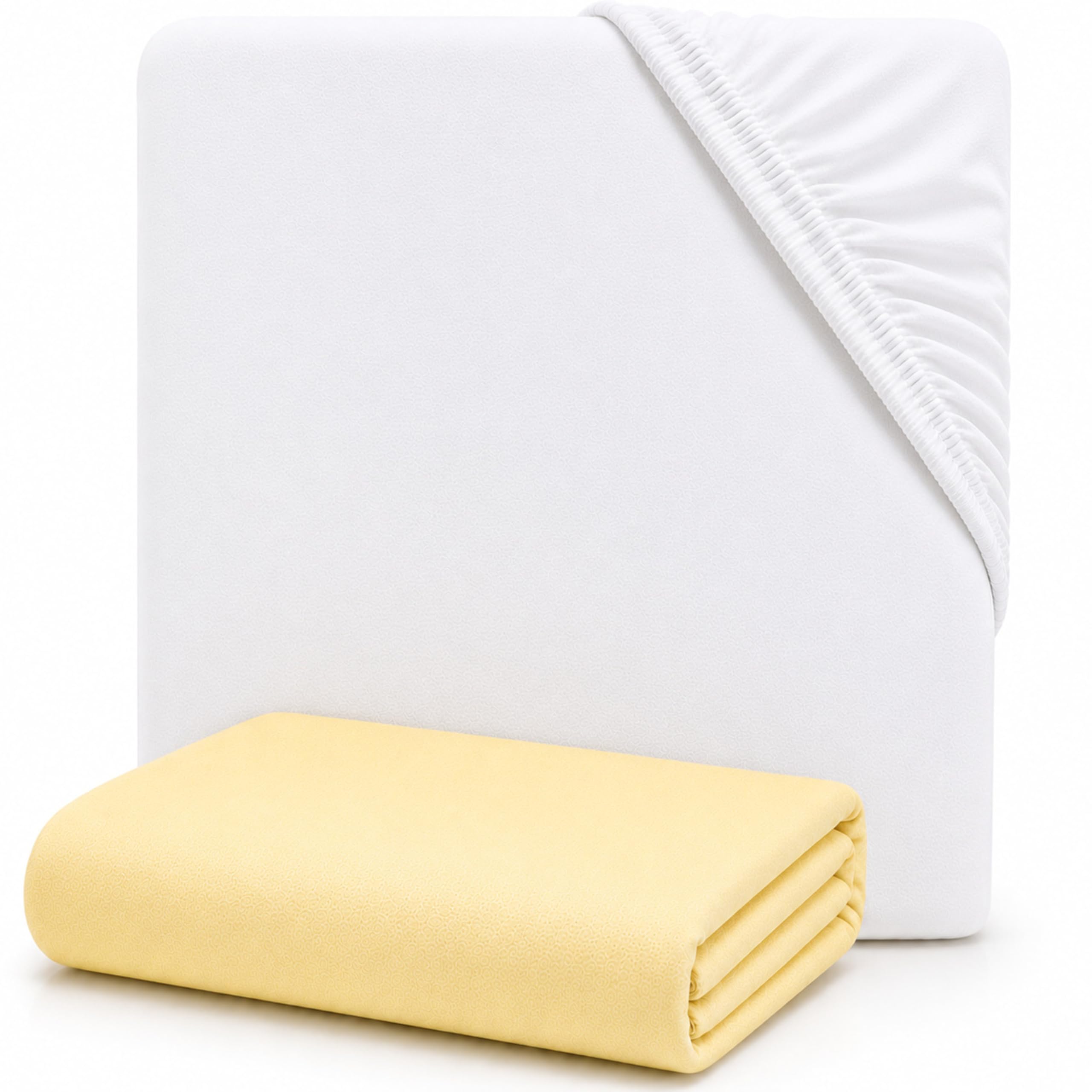 Dudu N Girlie Jersey Cotton Fitted Cot Sheets, 60x120cm, White & Yellow